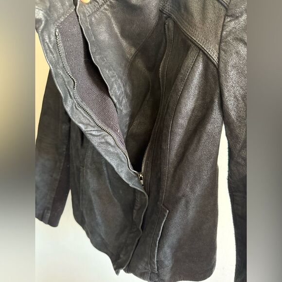 Nicole Miller Women’s Black Leather Jacket Textured Asymmetrical Jacket, size XS - Picture 10 of 13